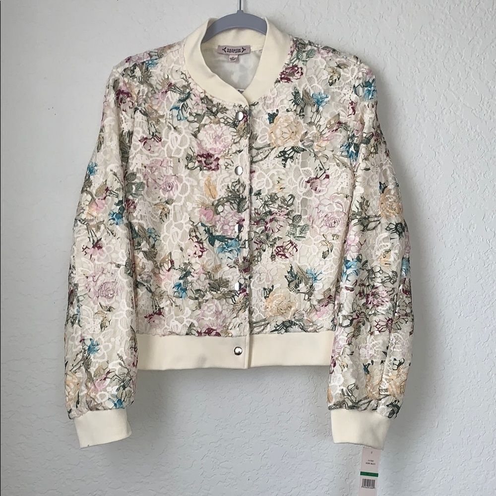NWT Nanette Nanette Lepore Ivory Multi Floral Bomber Jacket Women Size L